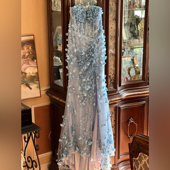 Unique statement 3D flower light blue prom dress or formal gown - Picture 2 of 4